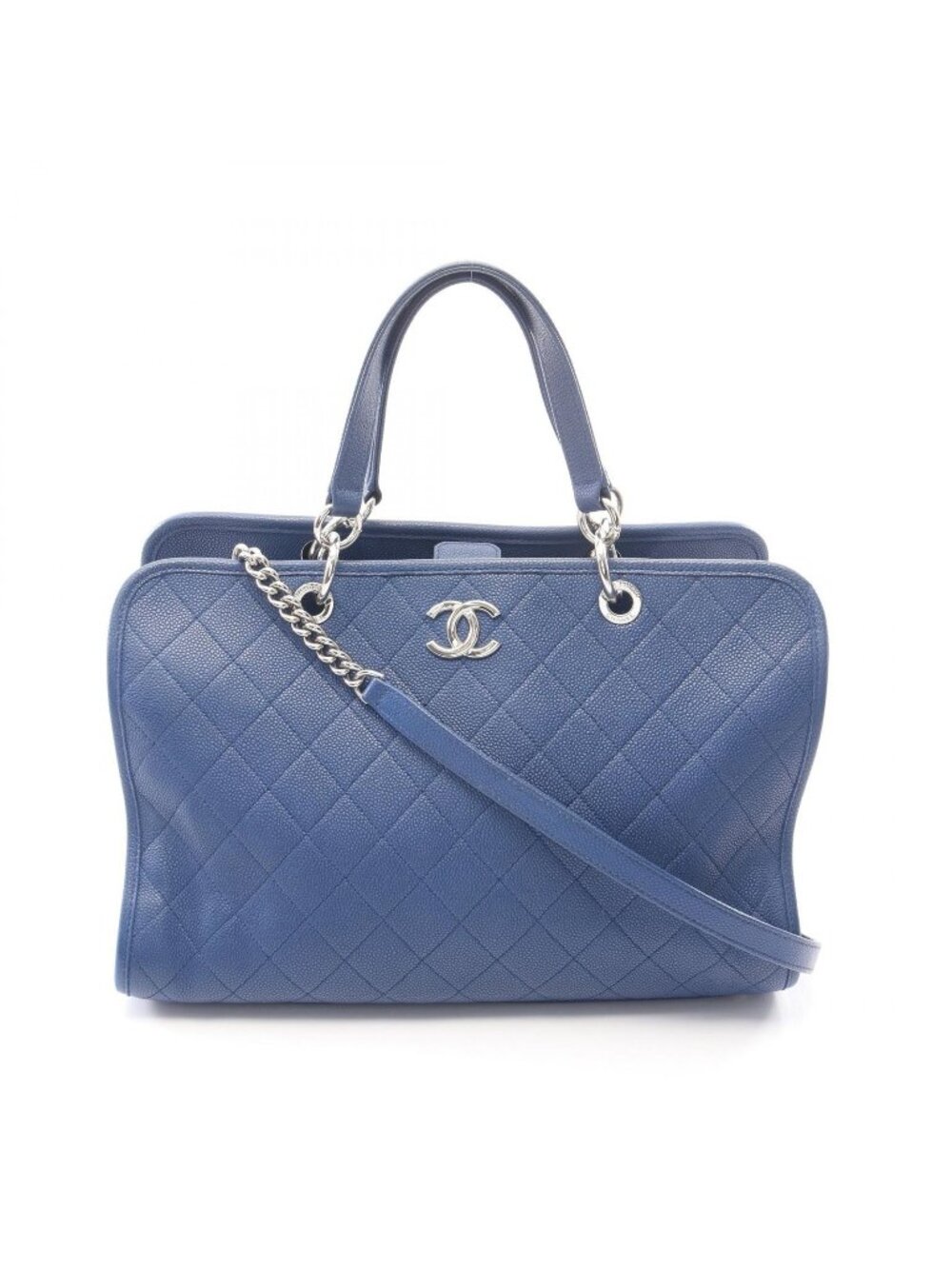Chanel Tote Bag Quilted 2-Way Blue Caviar Leather